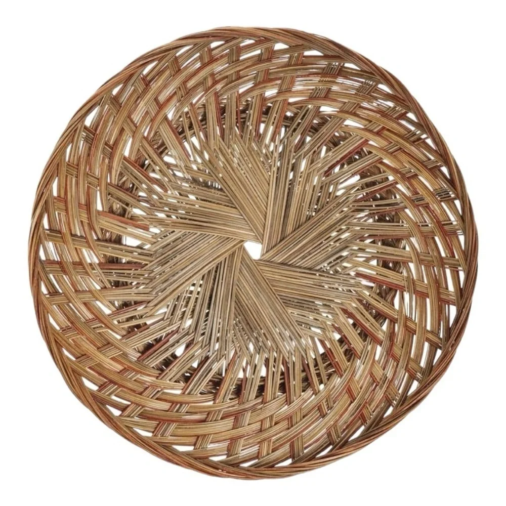 2 Basket Tray Round Two-Tone Coco Midrib Boho Rattan Wicker Reed Basket Decor